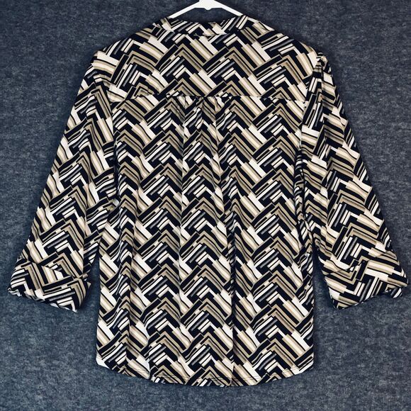 Cocomo Pintuck Top Womens PL V Neck Popover Knit 3/4 Roll Tab SLV Zig-Zag Print - Picture 7 of 11